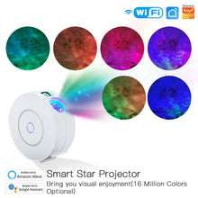 Load image into Gallery viewer, WiFi Tuya Smart Star Projector Galaxy Laser Starry Sky Projector Waving Night Light Colorful APP Wireless Control Alexa Google